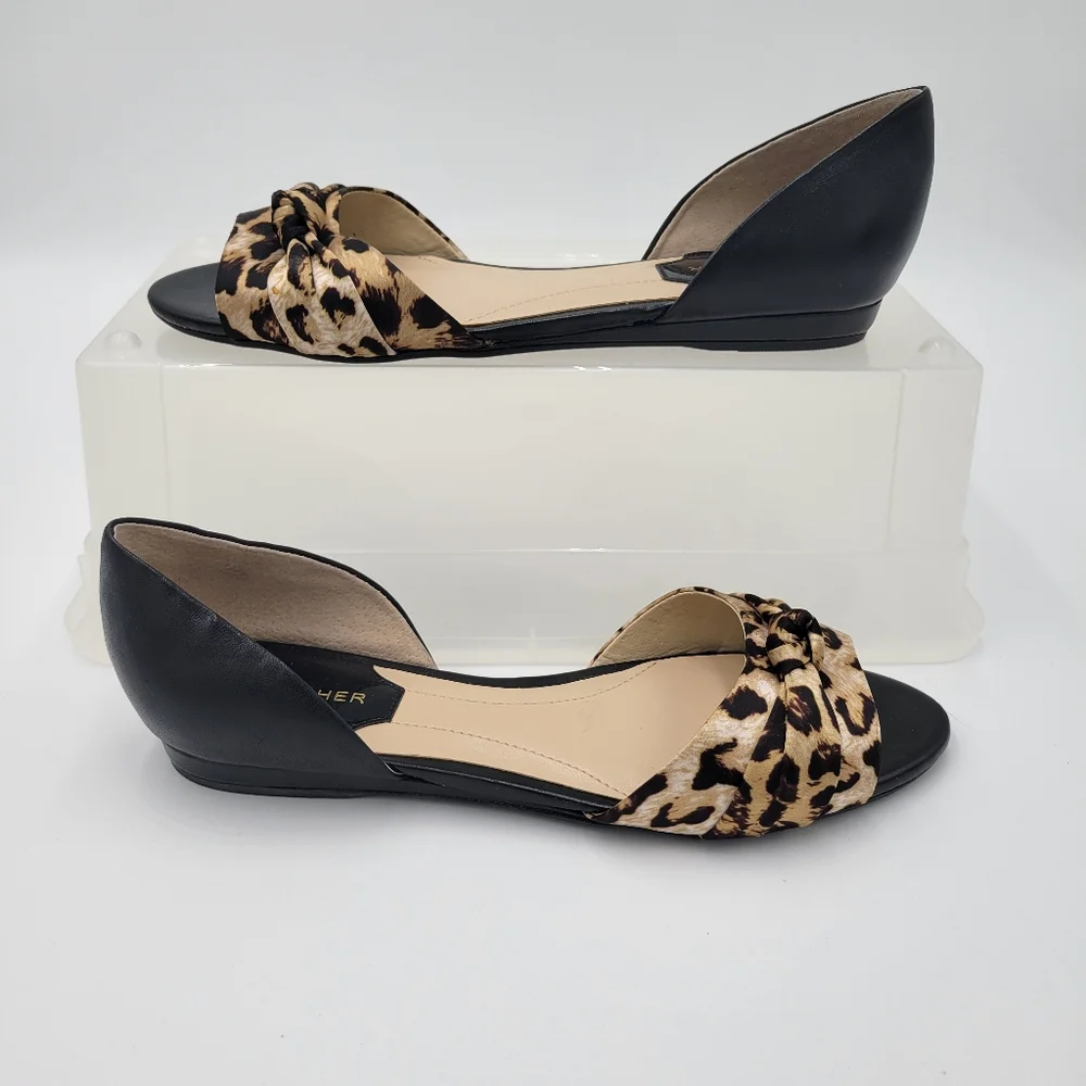 Marc Fisher Leopard print front Black Leather Flats Size 7 - Picture 3 of 8